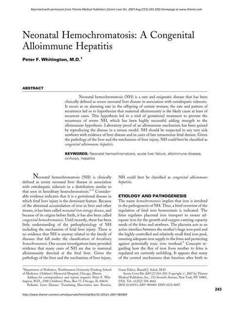 Pdf Neonatal Hemochromatosis A Congenital Alloimmune · Pdf