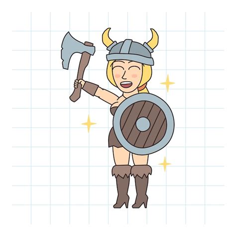 Premium Vector Viking Woman Holding Shield And Raising An Ax Up