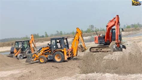 Escorts Case Hitachi Excavator Working Together Working For Dam Part