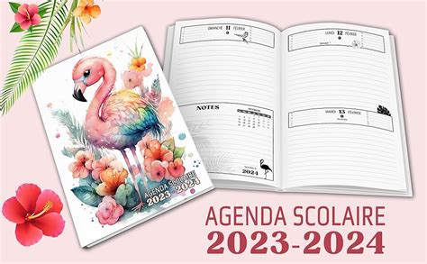 Agenda scolaire 2023 2024 Flamant rose aquarelle Collège lycée