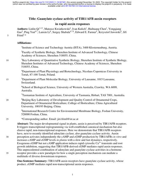 PDF Guanylate Cyclase Activity Of TIR1 AFB Auxin Receptors In Rapid