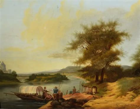 Tableau Ancien Huile Paysage Rivi Re Anim Personnages Sign Xix Me