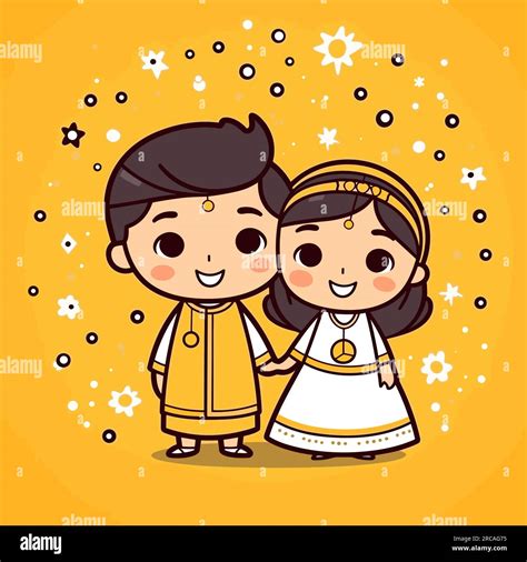 Indian couple. Indian couple hand-drawn comic illustration. Vector ...