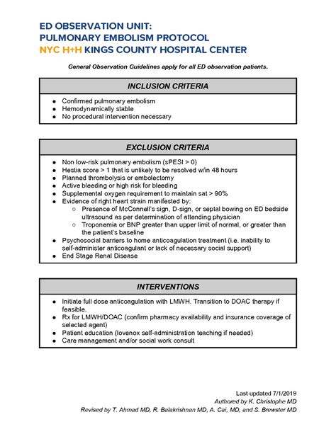 Pe Protocol Kings County Hospital Suny Downstate