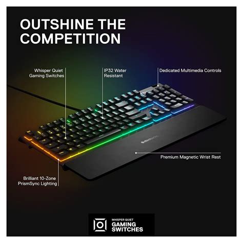 Steelseries Apex 3 Rgb Full Size 100 Gaming Keyboard Whisper Quiet