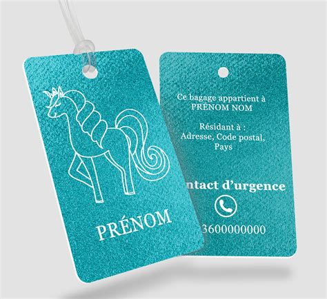 Impression Tiquette Bagage Plastique Unicornis Bleu Perforation