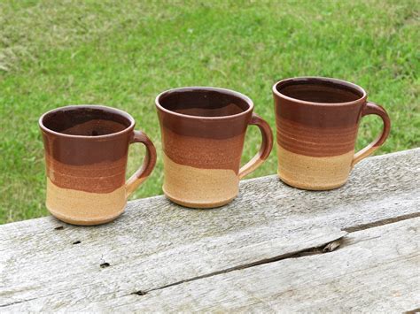 Vintage Stoneware Mugs Zaros Pottery Coffee Cups Brown Etsy Schweiz