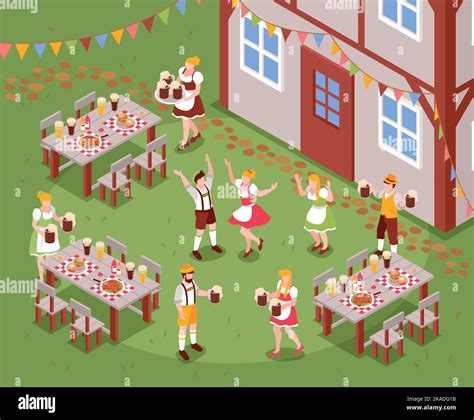 Isometric Oktoberfest Festival Concept With Happy People In National