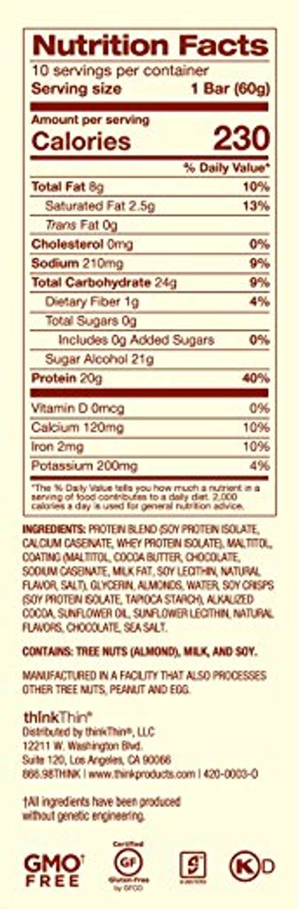 Think Thin Protein Bars Nutrition Label 1stadenium