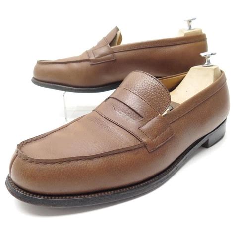 Jm Weston Loafers 180 10d 44 Brown Grained Leather Loafers Shoes Ref663600 Joli Closet