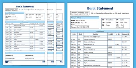 Reading A Bank Statement Worksheet