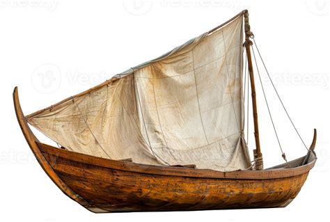 Old Wooden Sailing Boat With Canvas Sail Cut Out Stock 45912593 Png