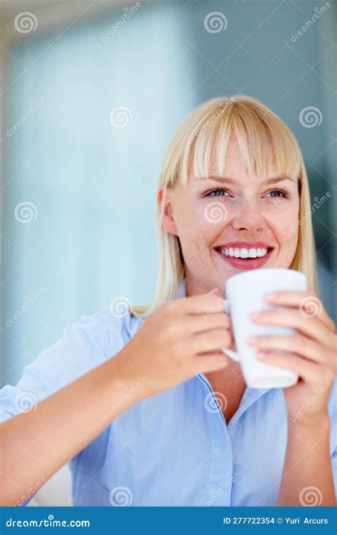 Woman Having Coffee Break Portrait Of Beautiful Young Business Woman Having Coffee During Break