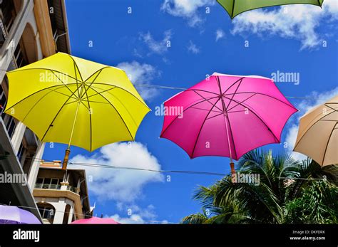 Display Of Colourful Umbrellas In Caudan Waterfront Mall Port Louis