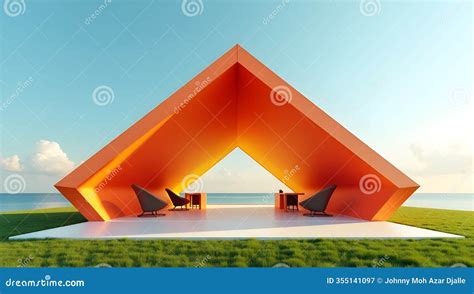 Triangular Roof Design on a Minimalist Pavilion in Bold Colors Stock Illustration - Illustration ...