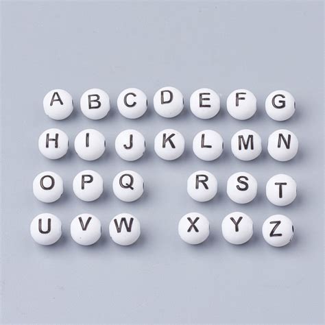 Assortiment De 200 Perles Lettres Alphabet Rondes 8 Mm Blanc Noir