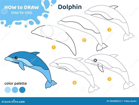 Tutorial De Dibujo Para Niños Cómo Dibujar Un Delfín Ilustración del