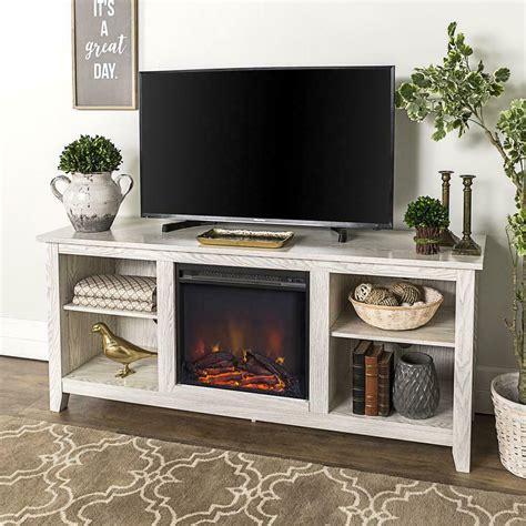 58" White Wood Fireplace TV Stand - BiltPros