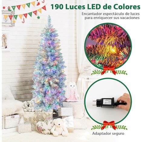 COSTWAY Árbol de Navidad Verde Blanco 150cm Arbol de Navidad Slim