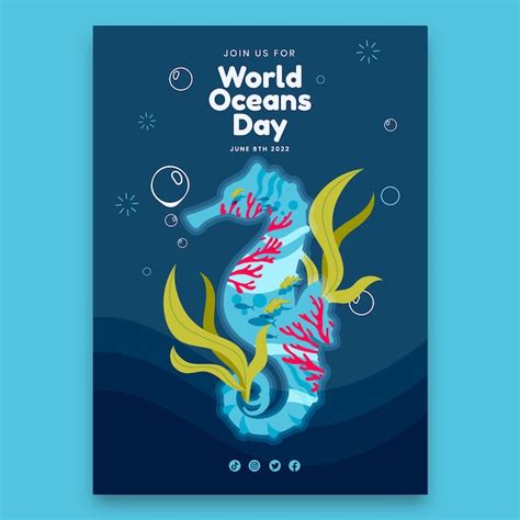 Free Vector Hand Drawn World Oceans Day Vertical Poster Template With