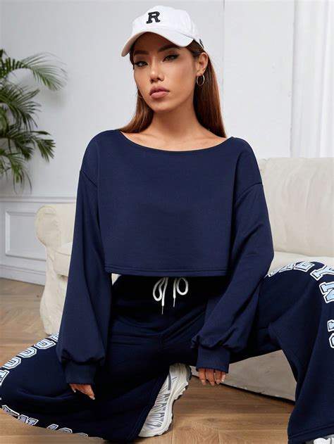 Shein Ezwear Drop Shoulder Crop Pullover Shein Usa