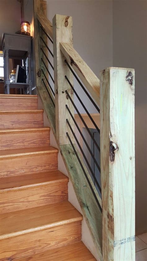 Rustic Staircase Railing Made From X S And Rebar Rustic Staircase