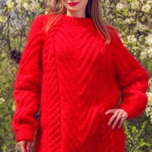 Cable Knit Sweater Hand Knitted Thick Mohair Pullover Fuzzy Etsy