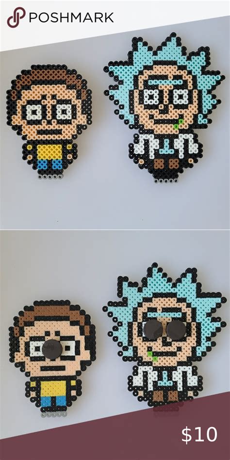 Set Of Rick And Morty Pixel Art Perler Magnets Diy Perler Bead Crafts