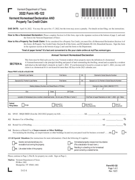 2022 VT Form HS 122 Fill Online Printable Fillable Blank PdfFiller