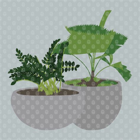 Archade Potted Decorative Plants Vector Drawings