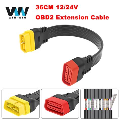 36cm 16pin Male To Female Obd2 16 Pin Connector Extension Cable Universal Obdii Obd 2 For