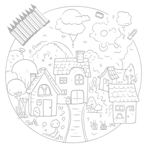 Round Coloring Page With Crayons Outline Sketch Drawing Vector Plan