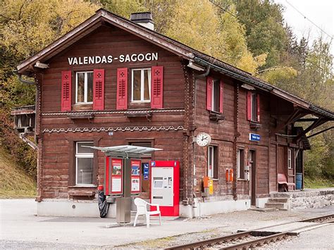 Valendas Sagogn Railway Station In Alps Schweiz Suisse Svizzera Svizra