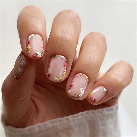 Sixdian Flower Press On Nails Pcs Spring Summer Short Almond Fake