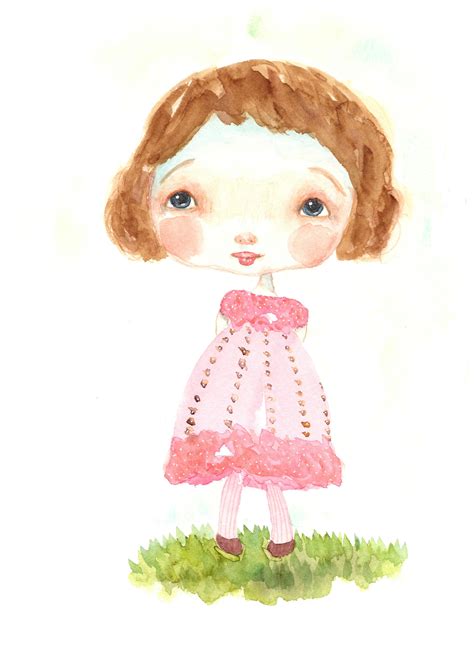 Watercolor Painting Original Art Whimsical Girl Dottie