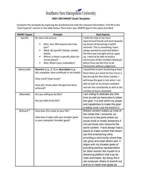 Mgt Smart Goals Mgt Smart Goals Template Complete This