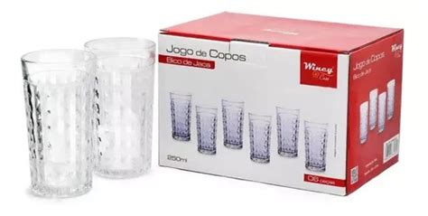 Jogo De Copos Bico De Jaca Em Vidro 250 Ml 6 Peças Suco Agua