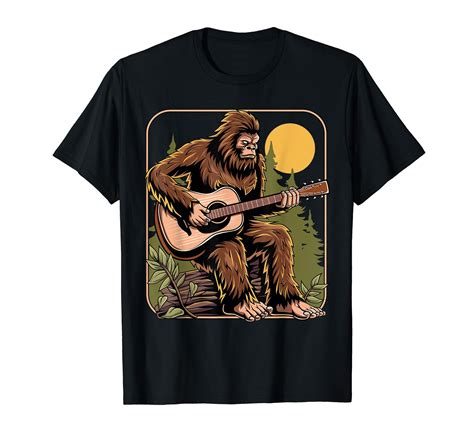 Retro Bigfoot Sasquatch Playing Acoustic Guitar Guitarist Men Women