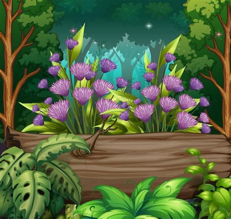 Premium Vector Nature Scene With Purple Flowers In Forest