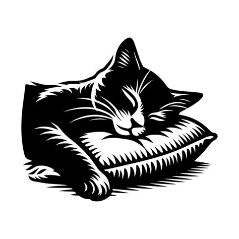 El Gato Duerme En Una Almohada Silueta Vectorial Negra Aislada Sobre Un