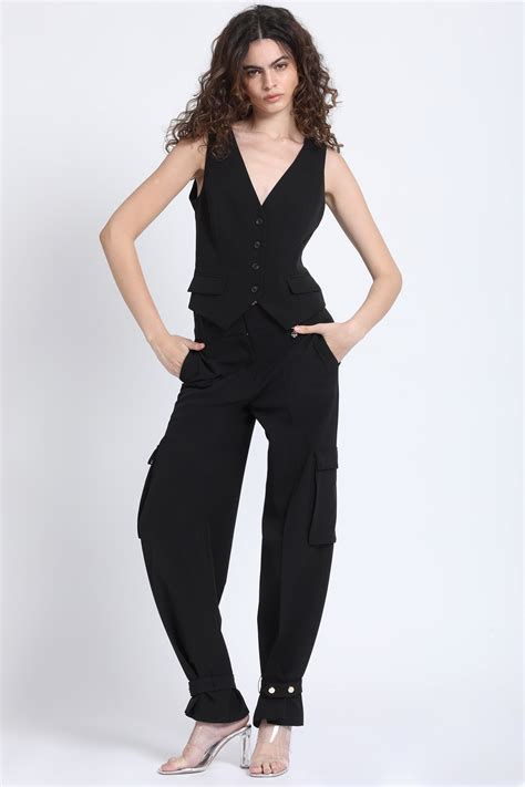 Ripley Pantalon Cargo Ancho Negro Liola