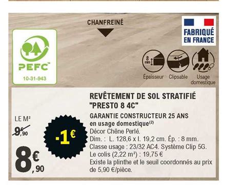 Promo Rev Tement De Sol Stratifi Presto C Chez E Leclerc Brico