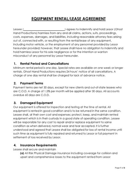 24 Free Equipment Rental Agreement Forms Editable Template