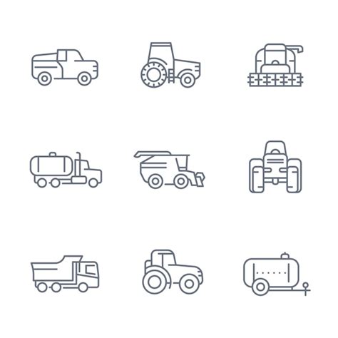 Premium Vector Agricultural Machinery Line Icons Tractor Truck Pickup