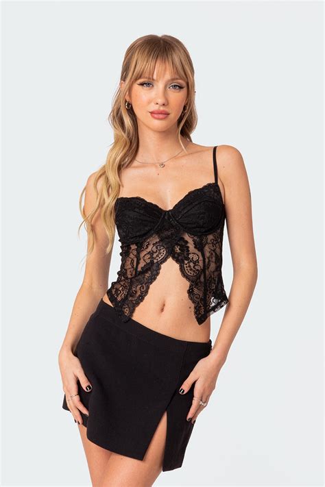 Sav Split Front Sheer Lace Corset Edikted