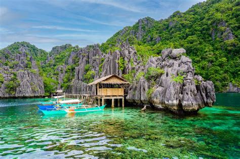 Twin Lagoon On Paradise Island With Sharp Limestone Rocks Tropical