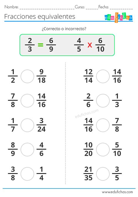 Ejercicios De Fracciones Equivalentes Para Niños Descarga Gratis El Cuaderno De Fracciones En