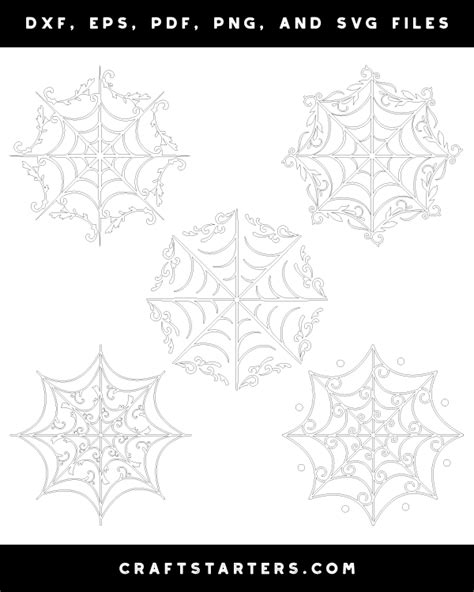 Ornate Spider Web Outline Patterns: DFX, EPS, PDF, PNG, and SVG Cut Files