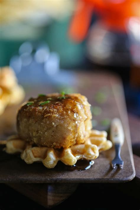 Potato Chip Crusted Chicken Meatball And Waffle Bites The Curious Plate