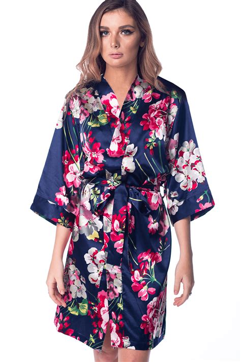 Pretty Robes Womens Floral Satin Silky Robe Kimono For Bride